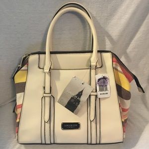 NWT London Fog Satchel Bag Ivory/Striped Canvas